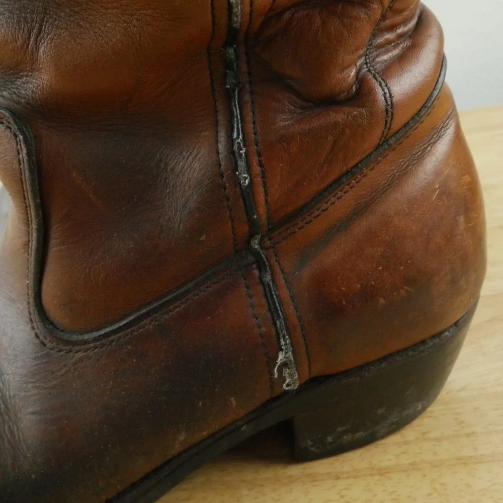 Chippewa Vintage Brown Leather Work Boots Mens 10 B USA Western Roper Pull On